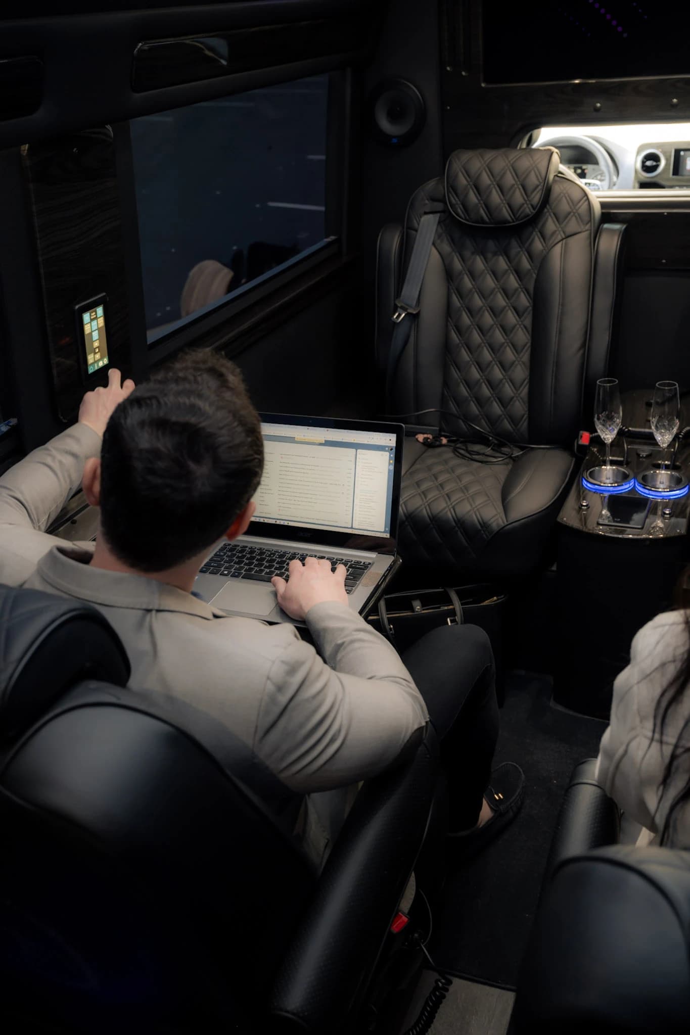 Stay connected with high-speed Wi-Fi and multiple USB & 110V power outlets throughout the cabin — ideal for business travelers and remote teams.