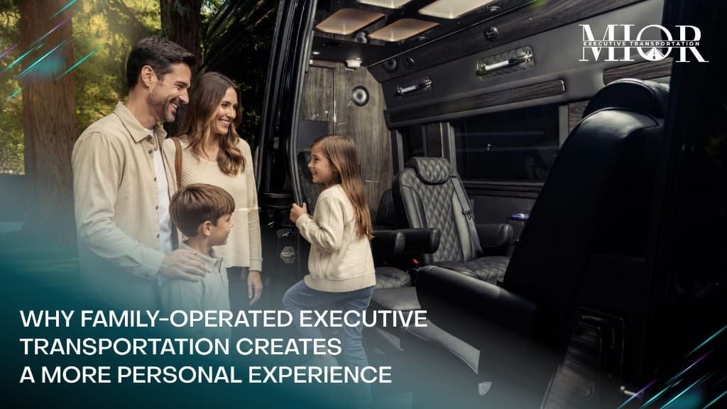 Family boarding a private executive Sprinter with quilted leather seating — why family-operated executive transportation creates a more personal experience
